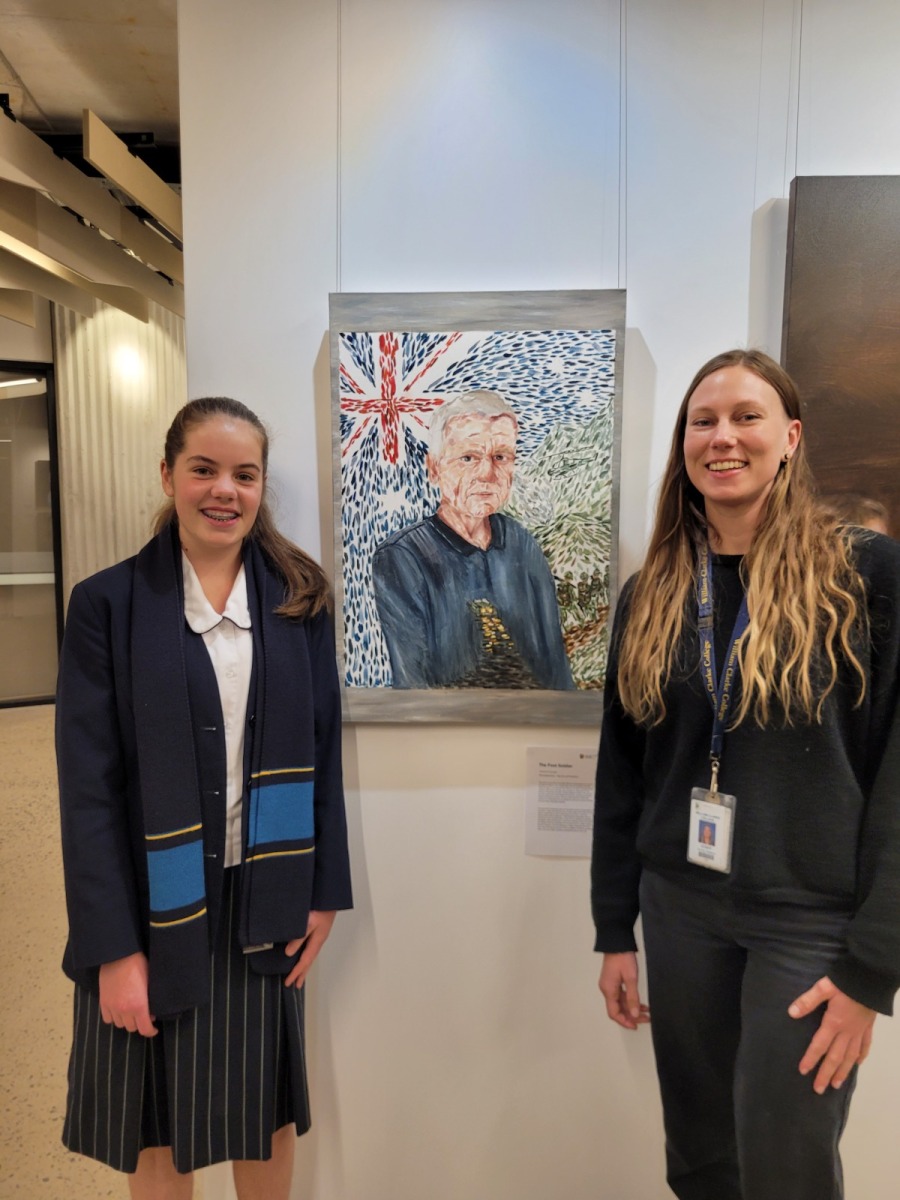 6.-Stephanie-with-Ms-Gibbens-painted-an-expressive-style-portrait-capturing-the-bravery-of-her-grandfather-and-soldiers-on-the-battlefield